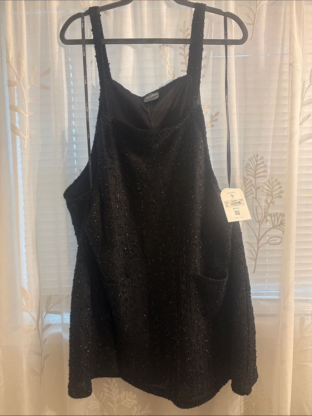 ARULA Black Mini Dress with Textured Sequin Fabric
